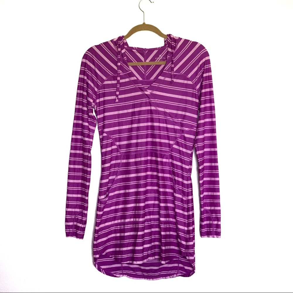 Athleta Purple Striped Long Sleeve Dress | S